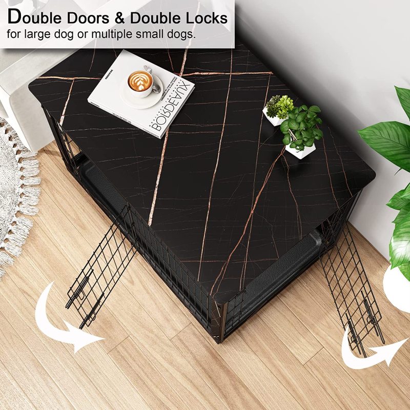 Dog Kennels Indoor Side Table Dog Crate Furniture Double Doors Dog Crate with Slide Tray