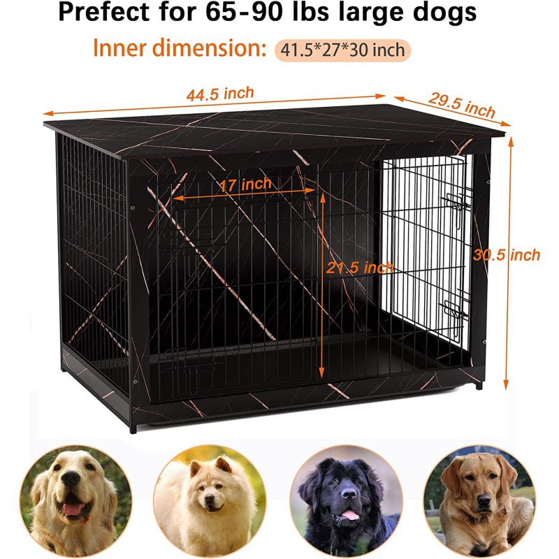 Dog Kennels Indoor Side Table Dog Crate Furniture Double Doors Dog Crate with Slide Tray