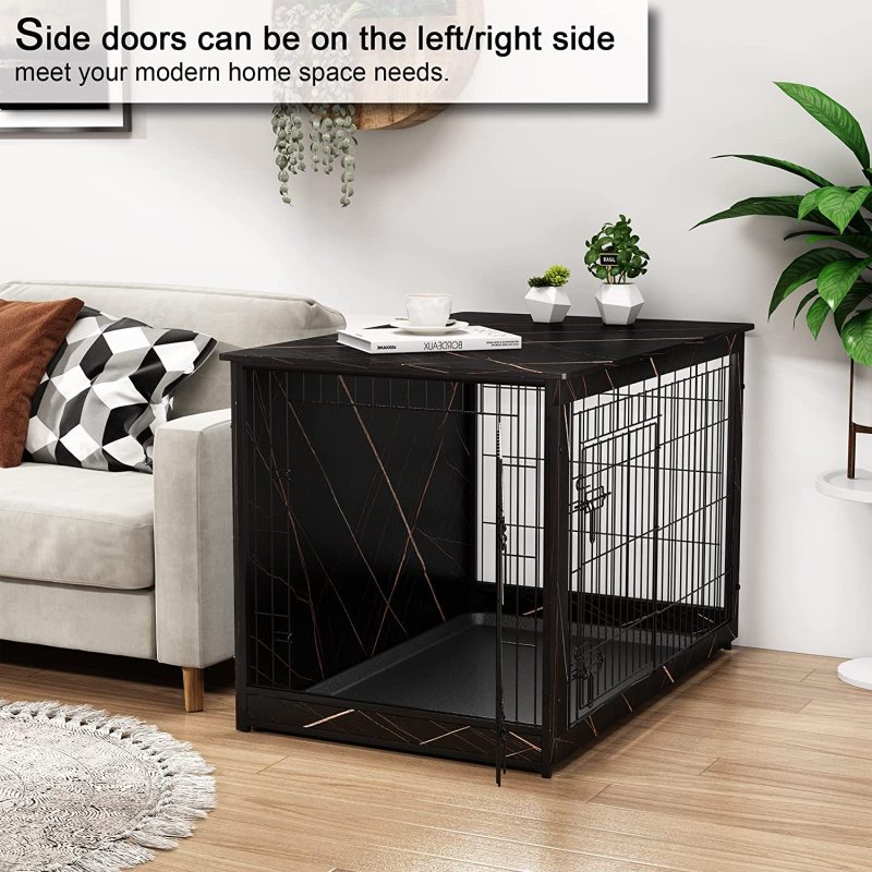Dog Kennels Indoor Side Table Dog Crate Furniture Double Doors Dog Crate with Slide Tray