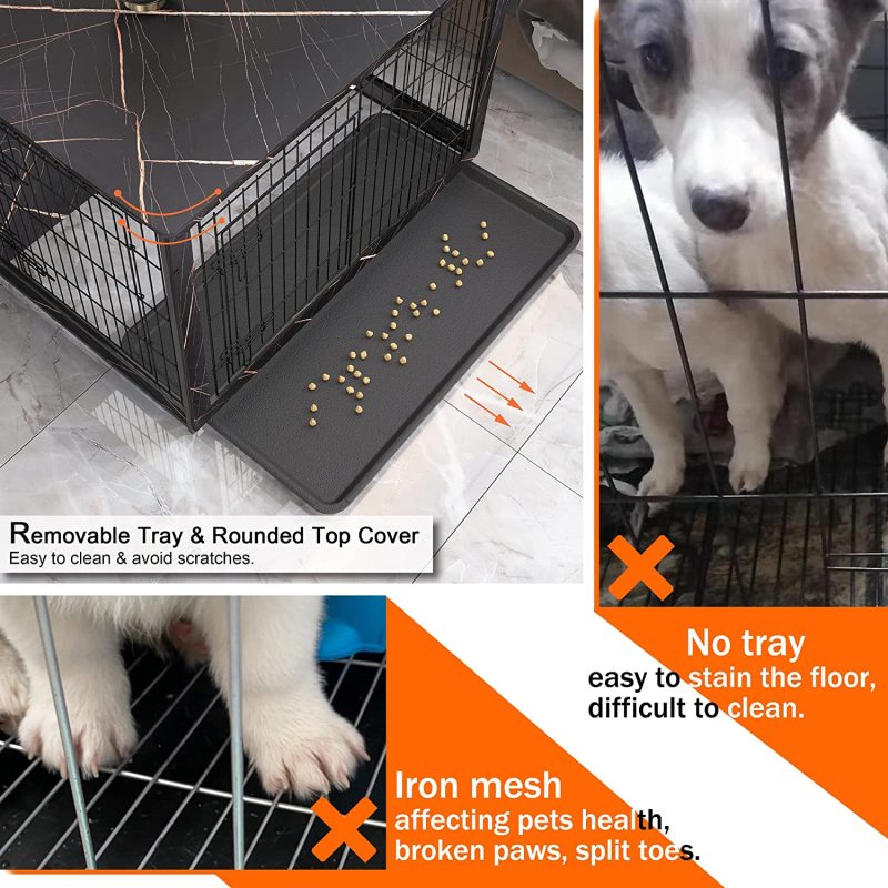 Dog Kennels Indoor Side Table Dog Crate Furniture Double Doors Dog Crate with Slide Tray
