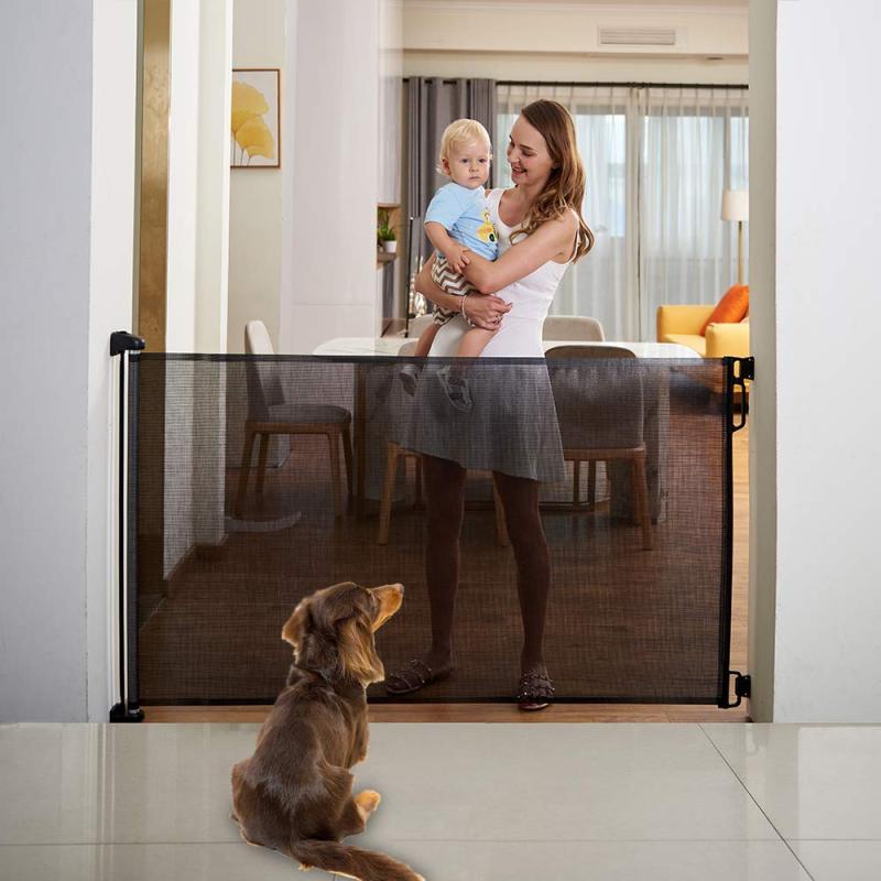 Extends up Wide Indoor Outdoor Retractable Baby Gate For Pet Use In Living Room