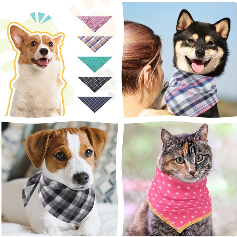 Dog Bandana Plaid Cotton  Washable Puppy Triangle  Drool Bibs Dog Handkerchief Girl Comfortable Scarf