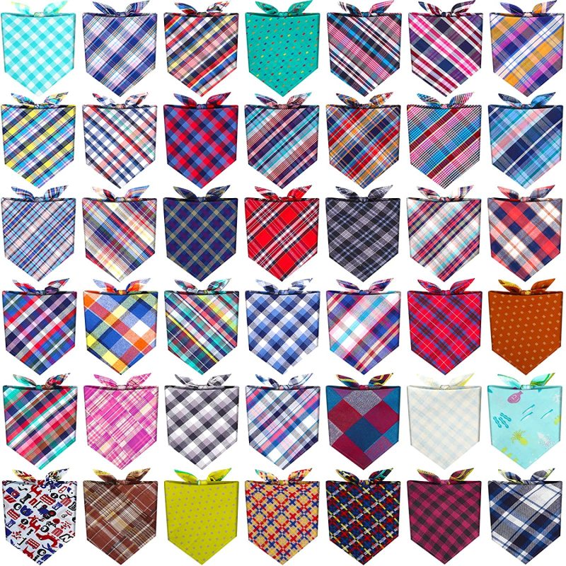 Dog Bandana Plaid Cotton  Washable Puppy Triangle  Drool Bibs Dog Handkerchief Girl Comfortable Scarf