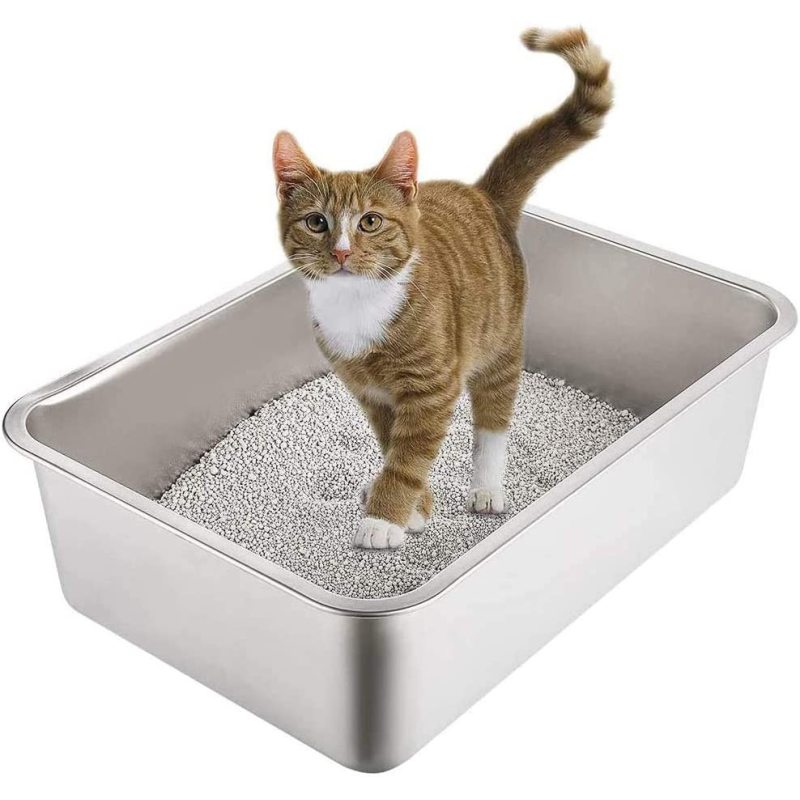 Stainless Steel Litter Box for Cat and Rabbit, Odor Control Litter Pan, Non Stick Smooth Surface, Easy to Clean, Never Bend