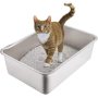 Stainless Steel Litter Box for Cat and Rabbit, Odor Control Litter Pan, Non Stick Smooth Surface, Easy to Clean, Never Bend