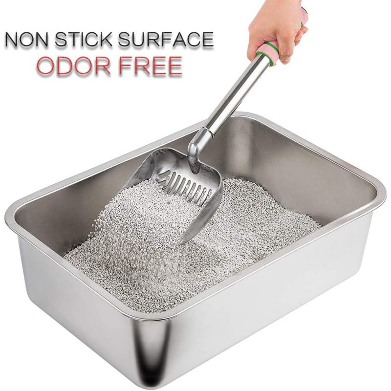 Stainless Steel Litter Box for Cat and Rabbit, Odor Control Litter Pan, Non Stick Smooth Surface, Easy to Clean, Never Bend