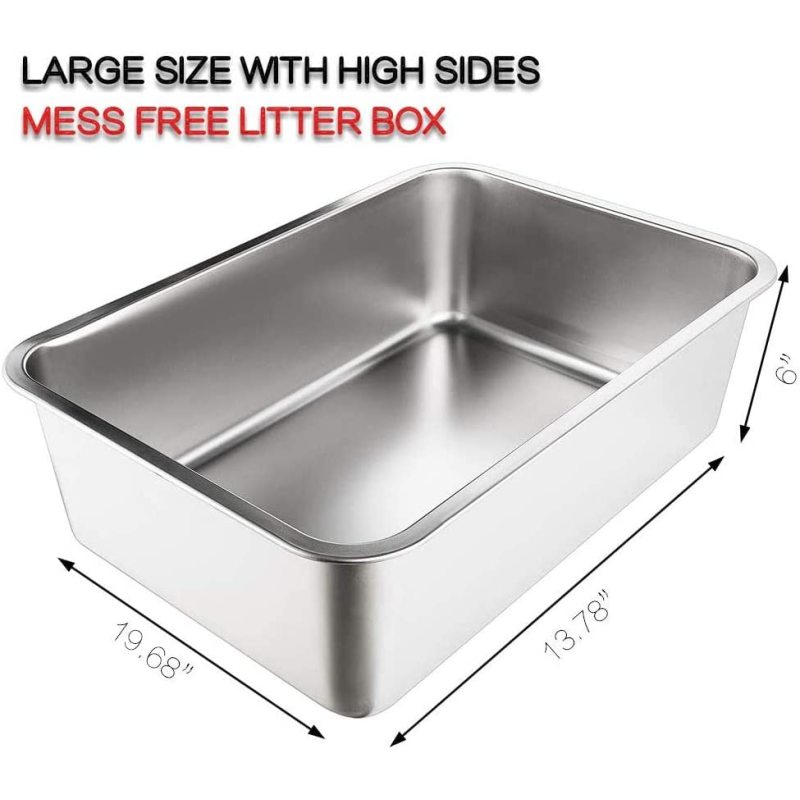 Stainless Steel Litter Box for Cat and Rabbit, Odor Control Litter Pan, Non Stick Smooth Surface, Easy to Clean, Never Bend