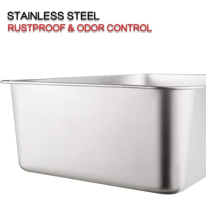 Stainless Steel Litter Box for Cat and Rabbit, Odor Control Litter Pan, Non Stick Smooth Surface, Easy to Clean, Never Bend