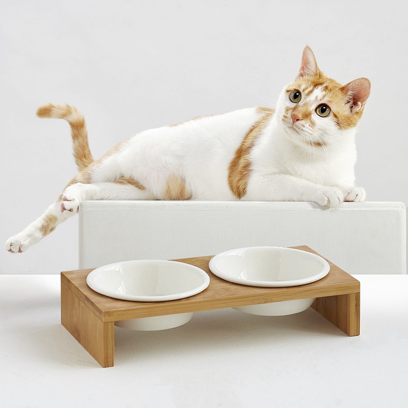 Wooden Stand Pet Bowls Raised Cat Bowls with Bamboo Stand for Cats and Puppy