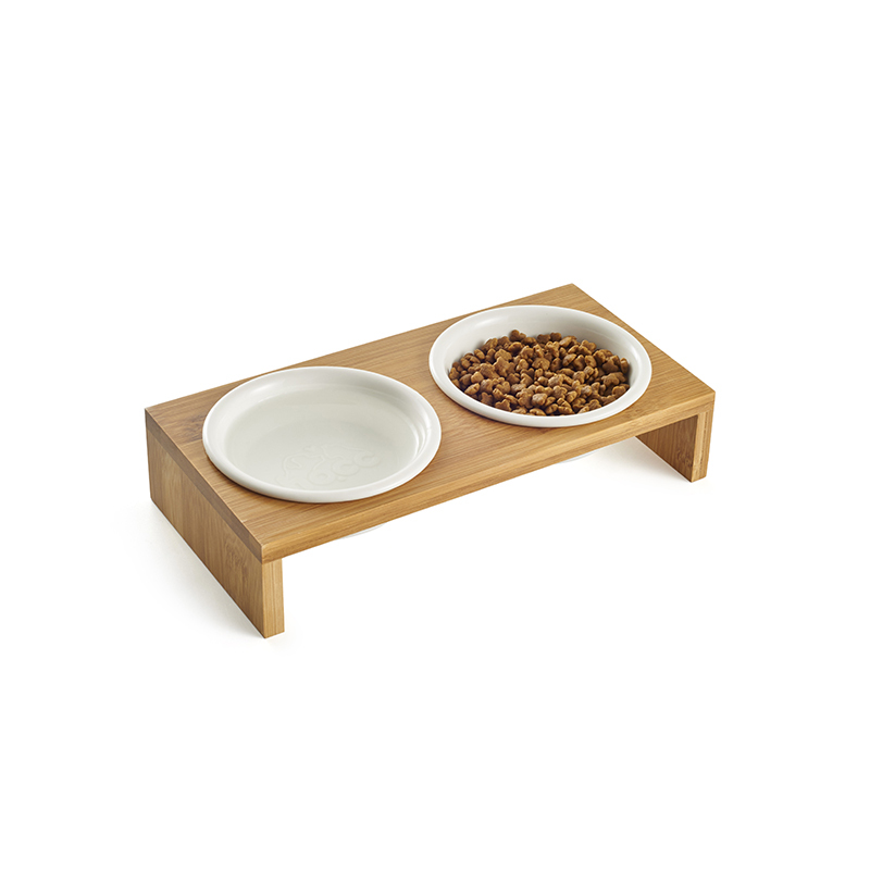 Wooden Stand Pet Bowls Raised Cat Bowls with Bamboo Stand for Cats and Puppy