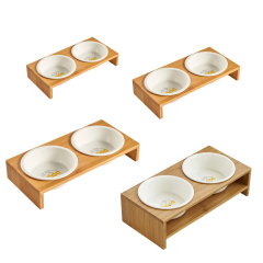 Wooden Stand Pet Bowls Raised Cat Bowls with Bamboo Stand for Cats and Puppy