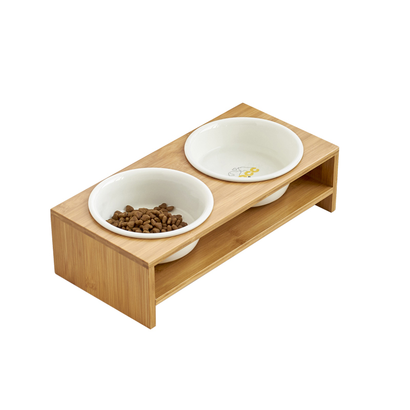Wooden Stand Pet Bowls Raised Cat Bowls with Bamboo Stand for Cats and Puppy
