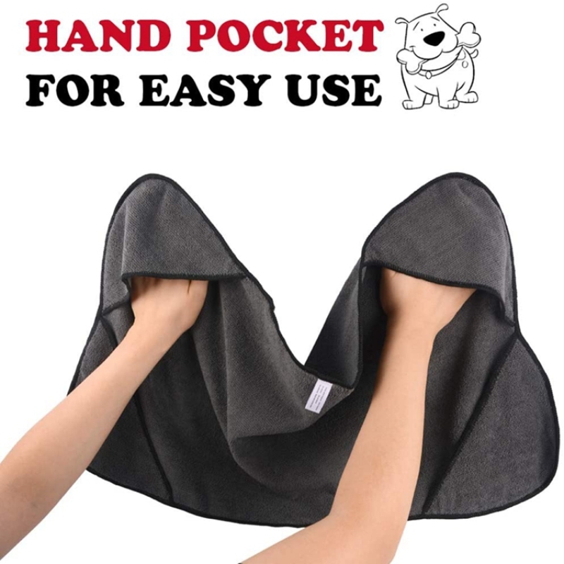 Dog Towel with Hand Pockets Microfiber Towel with Strong Absorption Fast Drying Dog Bath Towel