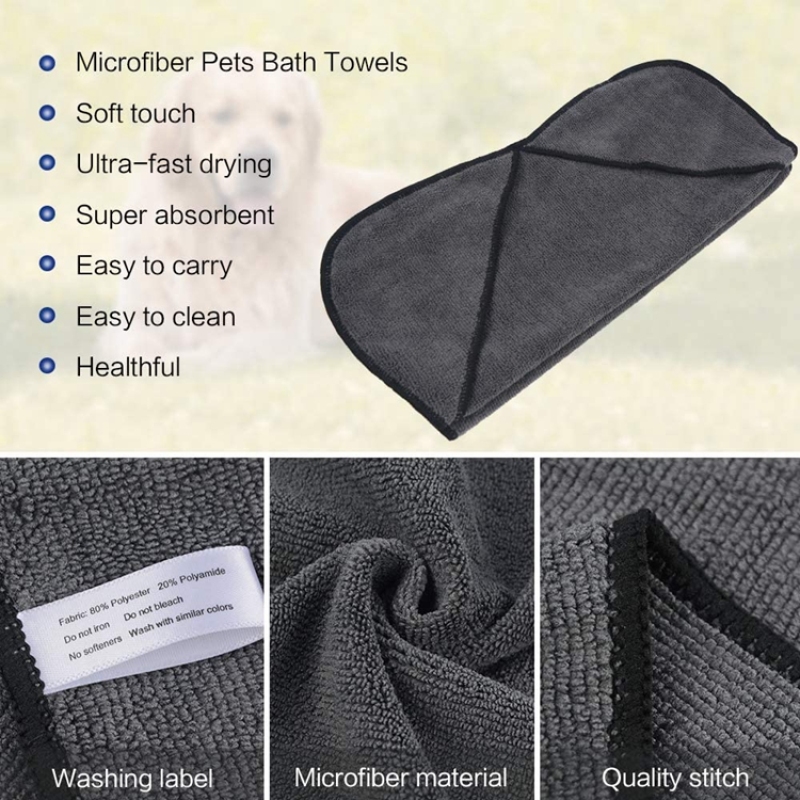 Dog Towel with Hand Pockets Microfiber Towel with Strong Absorption Fast Drying Dog Bath Towel