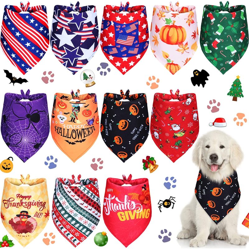 Halloween Dog Bandanas Thanksgiving Christmas Patriotic Holidays Pets Accessories for Small Medium Large Si