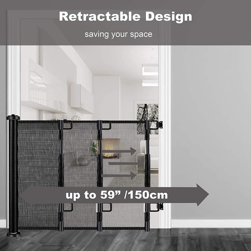 Retractable Baby Gate Dog Gate Easy to Roll and Latch Dogs Gate for Doorways Stairs, Hallways, Deck Banisters Indoor/Outdoor