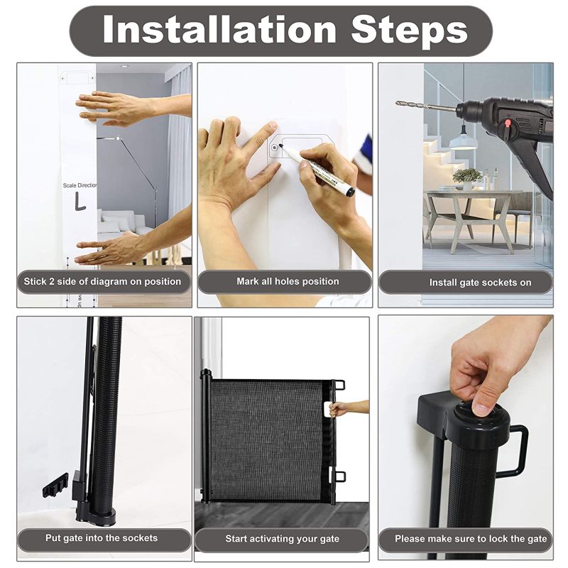 Retractable Baby Gate Dog Gate Easy to Roll and Latch Dogs Gate for Doorways Stairs, Hallways, Deck Banisters Indoor/Outdoor