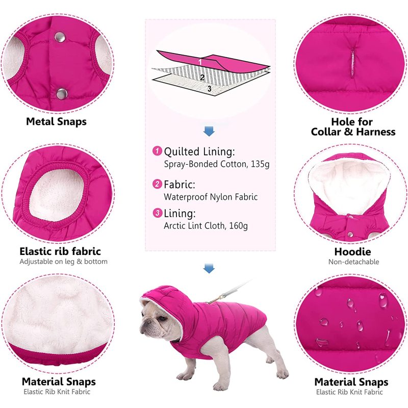 Dog Fleece Hoodie, Windproof Waterproof Dog Coat Fleece & Cotton Lined Warm Dog Jacket, Cold Weather Pet Apparel Clothes Vest