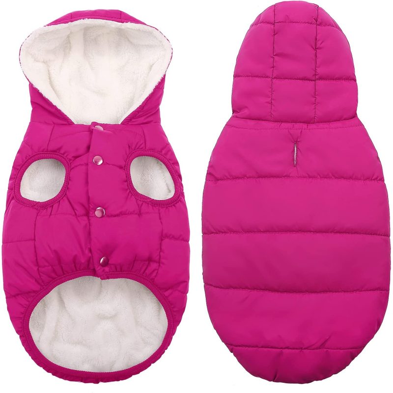 Dog Fleece Hoodie, Windproof Waterproof Dog Coat Fleece & Cotton Lined Warm Dog Jacket, Cold Weather Pet Apparel Clothes Vest
