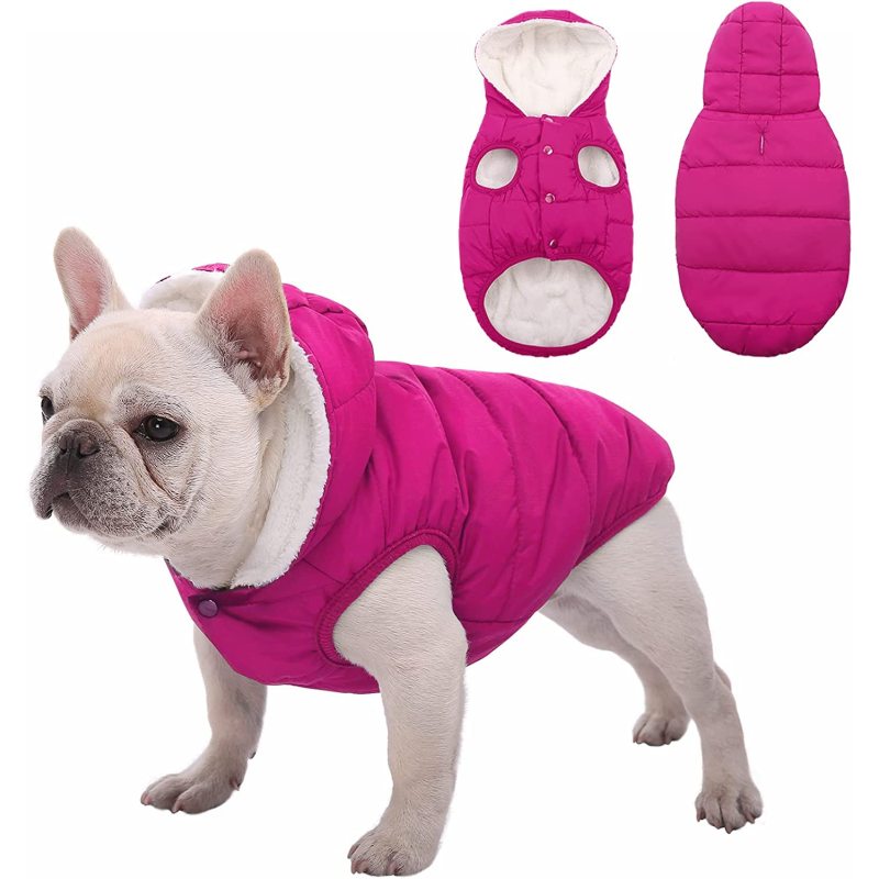 Dog Fleece Hoodie, Windproof Waterproof Dog Coat Fleece & Cotton Lined Warm Dog Jacket, Cold Weather Pet Apparel Clothes Vest
