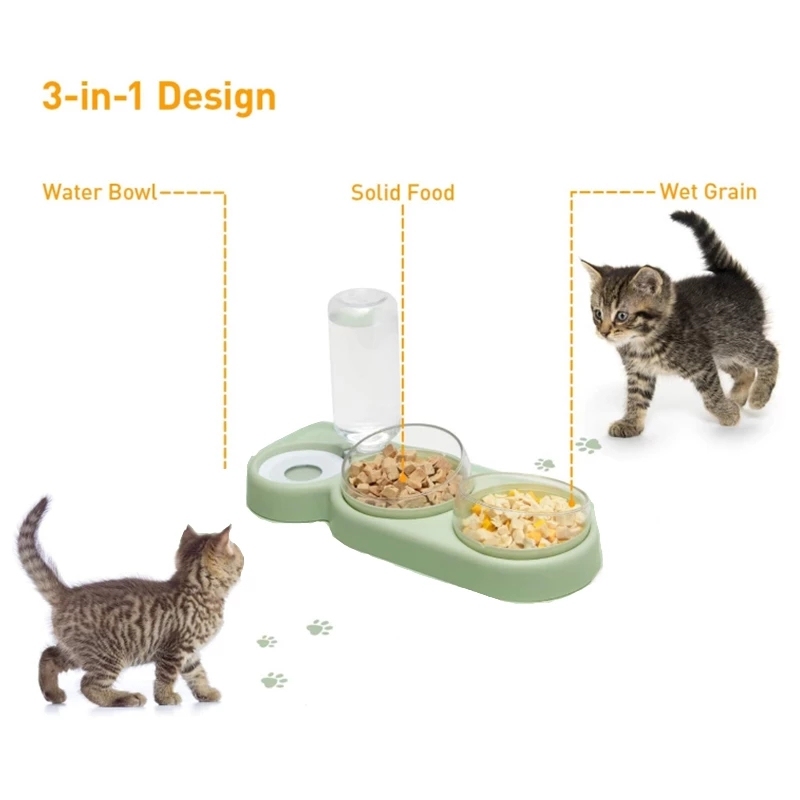 Pet Cat Bowl Automatic Feeder Dog Cat Food Bowl With Water Fountain Double Bowl Stand Dish For Cats