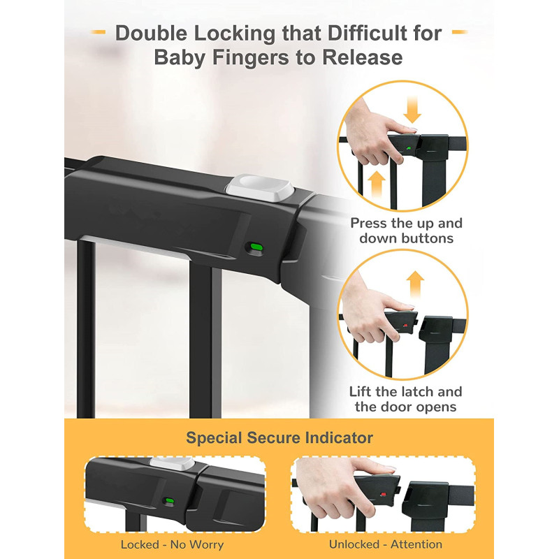 Extra Wide Child Gate with Door Child Gate Includes Extension Pressure Mounted Kit