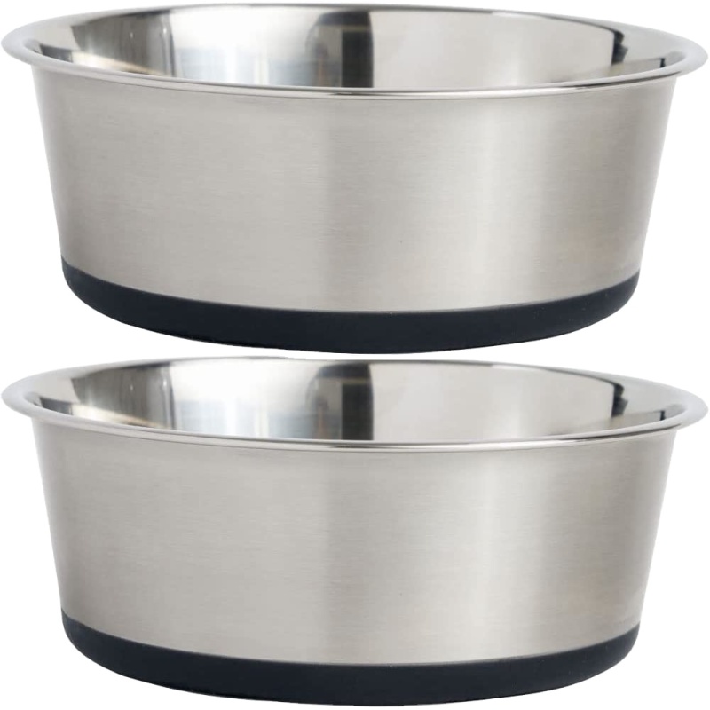 Stainless Steel Metal Dog Bowl  Rubber Base, Heavy Duty, Rust Resistant, Food Grade Free Less Sliding, Quiet Pet
