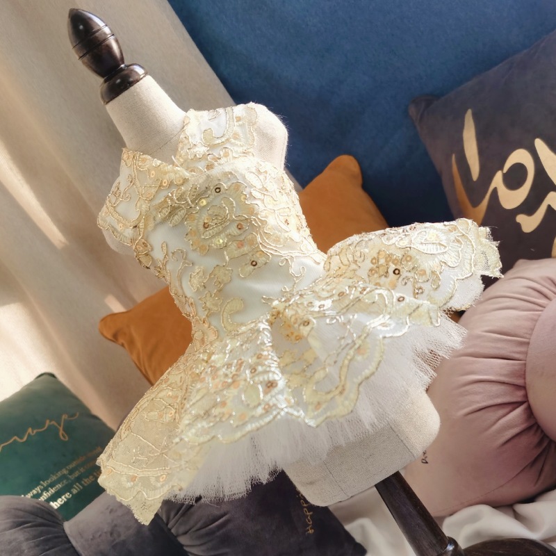 Dog Lace Wedding Dress Tutu Skirt Puppy Cat Floral Princess Dress Pet Birthday Party Costume for Spring Summer