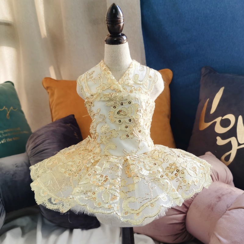 Dog Lace Wedding Dress Tutu Skirt Puppy Cat Floral Princess Dress Pet Birthday Party Costume for Spring Summer