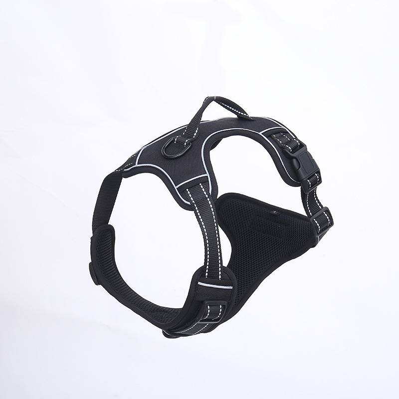 High Quality Black Durable Dog Harness With Reflective Band custom dog harness