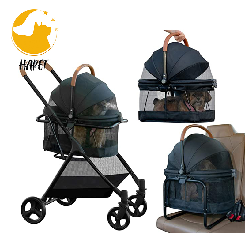 Pet Stroller Foldable Cat Dog Stroller for Small Medium Dogs with Storage Basket