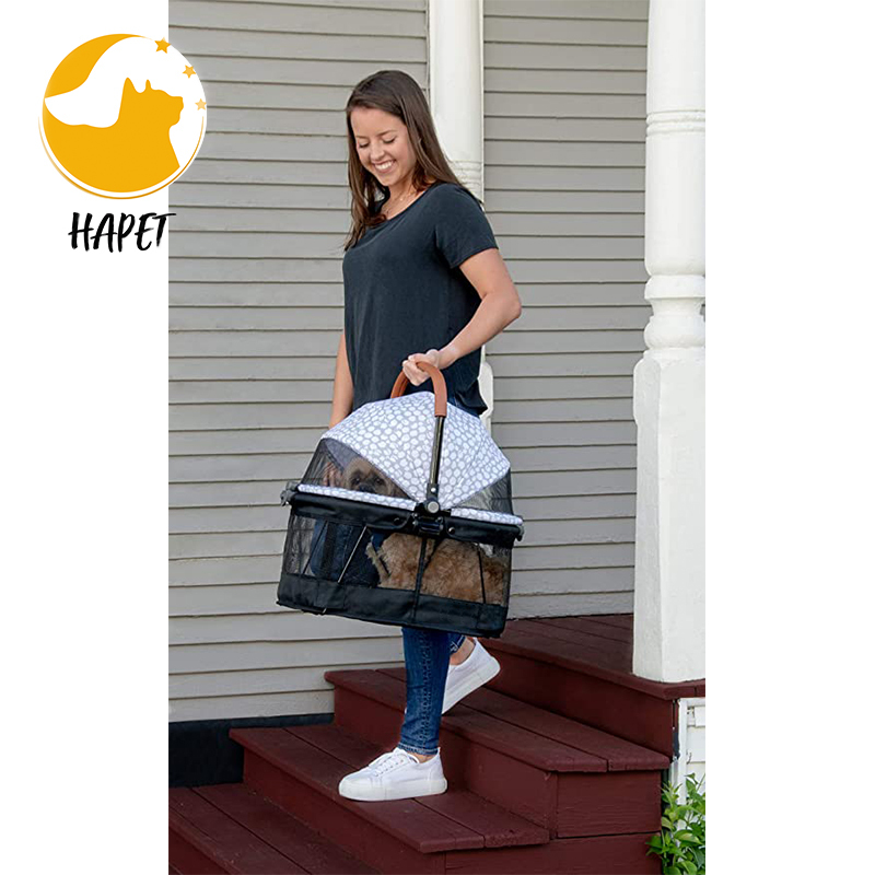 Pet Stroller Foldable Cat Dog Stroller for Small Medium Dogs with Storage Basket
