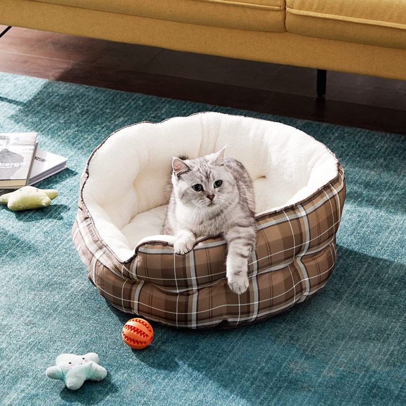 Dog Bed for Small Dogs, Round Cat Beds for Indoor Cats, Round Pet Bed for Puppy and Kitten with Slip-Resistant Bottom