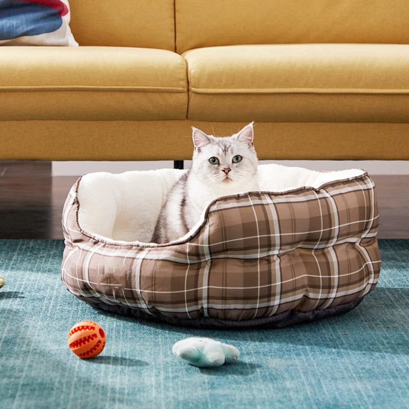 Dog Bed for Small Dogs, Round Cat Beds for Indoor Cats, Round Pet Bed for Puppy and Kitten with Slip-Resistant Bottom