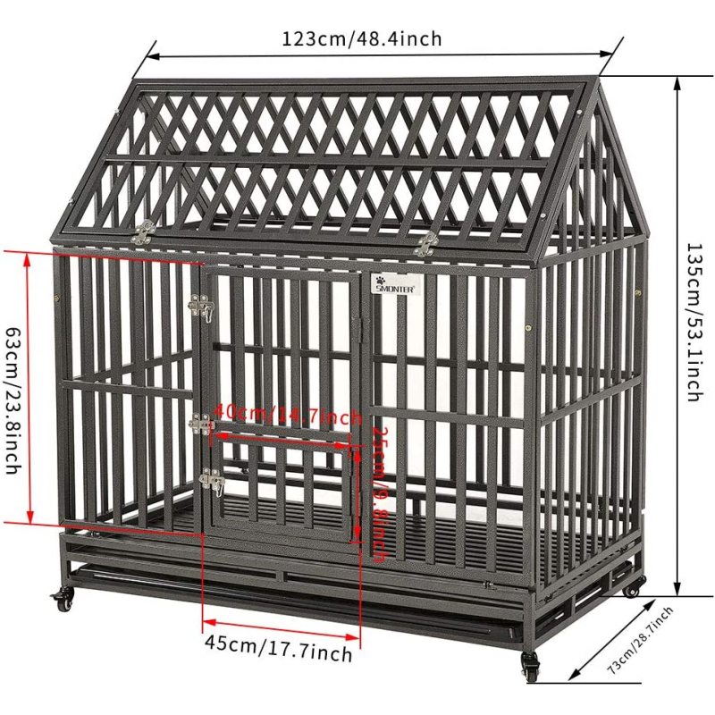 with 4 Locking Wheels Duty Dog Crate Strong Pet Kennel Crate