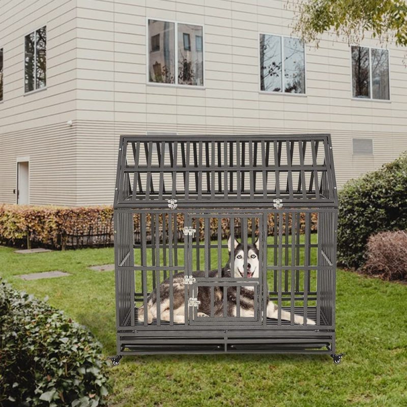 with 4 Locking Wheels Duty Dog Crate Strong Pet Kennel Crate