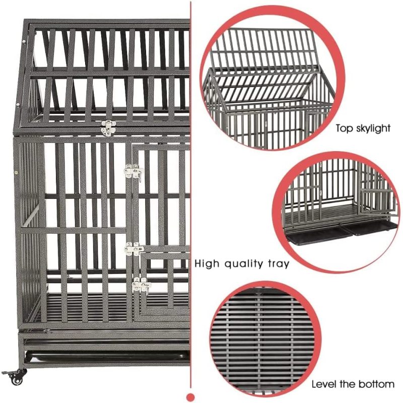 with 4 Locking Wheels Duty Dog Crate Strong Pet Kennel Crate