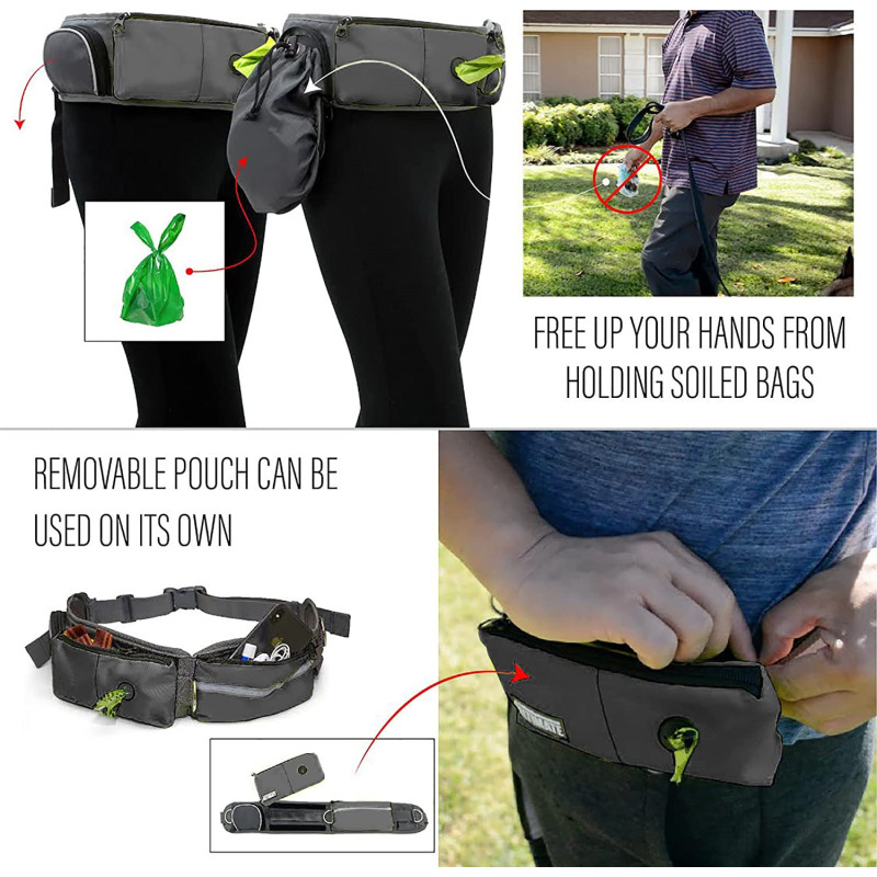 Reflective Bungee Running Dog Leash Poop Bag Dispenser for Small Medium Large Dogs