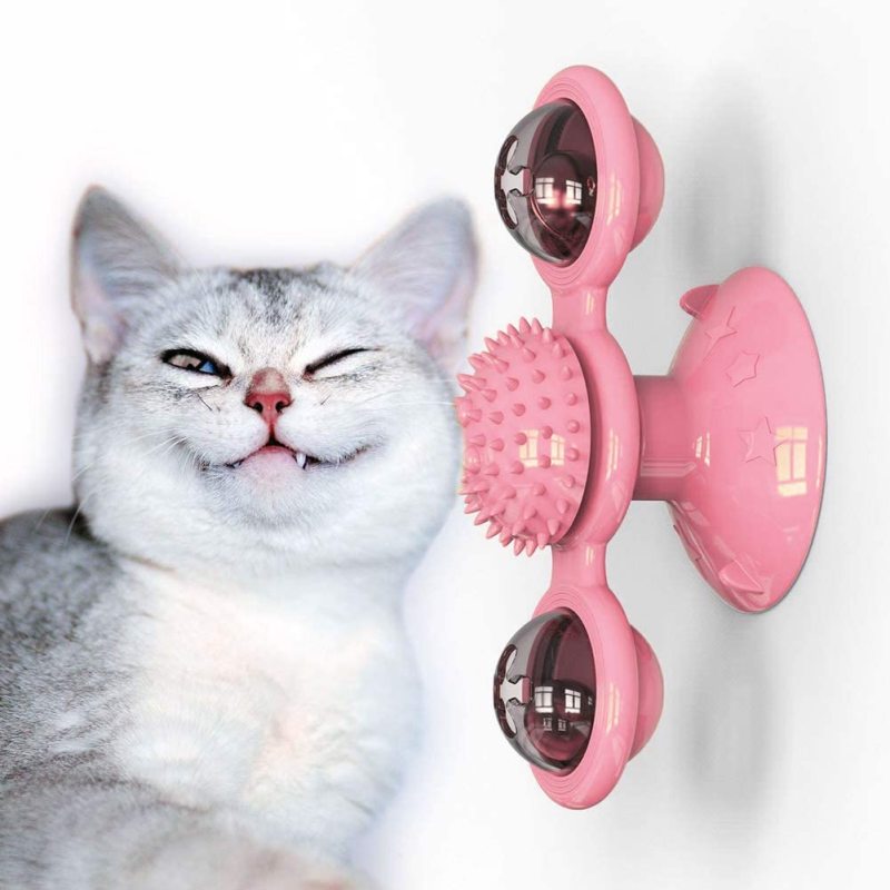 Cat Turning Windmill Turntable Tickle Cat Toy Catnip Ball Funny Cat Windmill Ball Pet Accessories with Suction Cup Base
