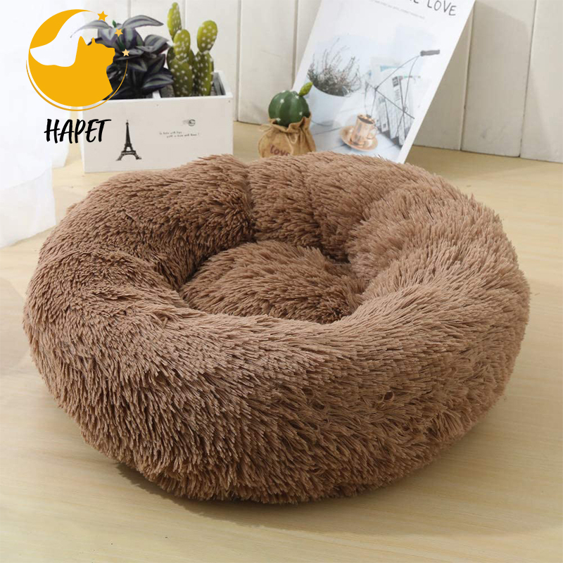 Small Soft Dog Bed Comfortable Orthopedic Donut Cuddler Round Dog Bed Premium Faux Plush Fur Self Warming Anti-Anxiety Cushion