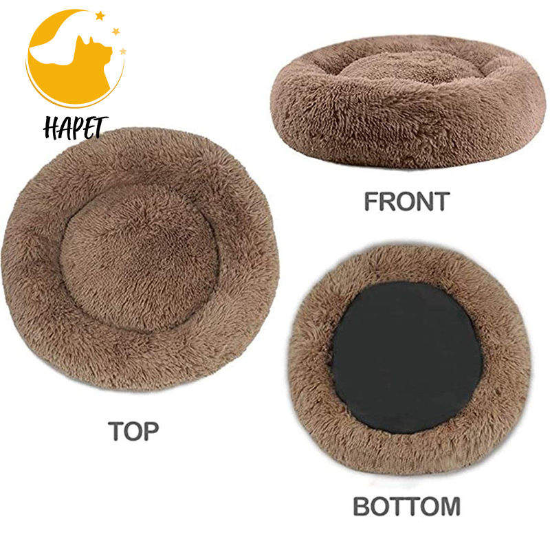 Small Soft Dog Bed Comfortable Orthopedic Donut Cuddler Round Dog Bed Premium Faux Plush Fur Self Warming Anti-Anxiety Cushion