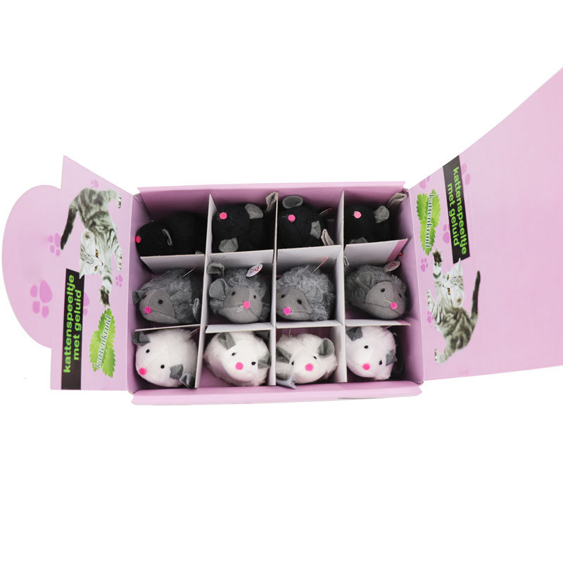 Furry Mice with Catnip and Rattle Sound Made of Real Rabbit Fur Interactive Catch Play Mouse Toy