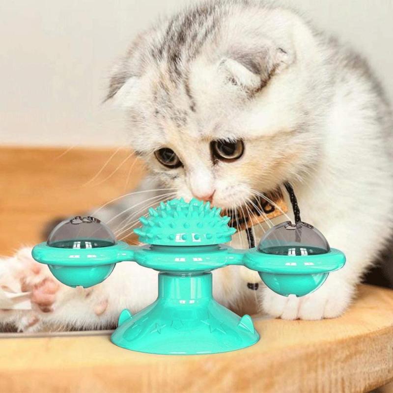 Windmill Cat Toy Turntable Teasing Pet Toy Scratching Tickle Cats Hair Brush Funny Cat Toy