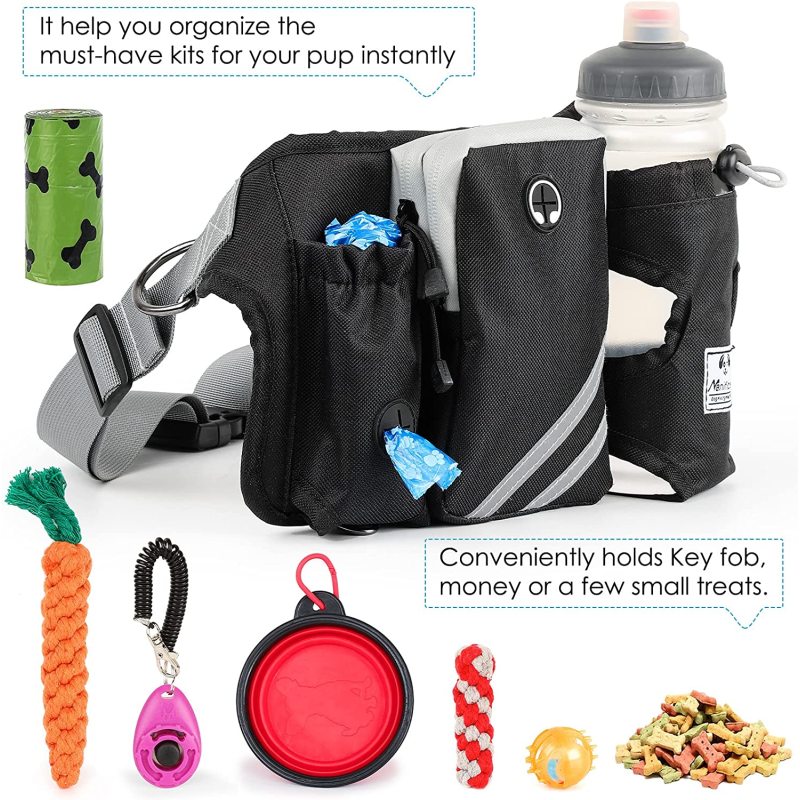 Reflective Stitching Retractable Hands Free Dog Leash for 2 Dogs Adjustable Waist Belt