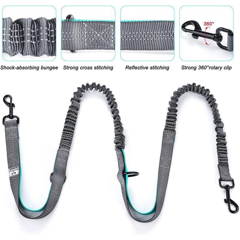 Reflective Stitching Retractable Hands Free Dog Leash for 2 Dogs Adjustable Waist Belt
