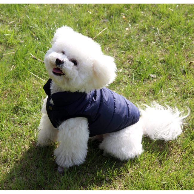 2 Layers Fleece Lined Warm Dog Jacket for Puppy Winter Cold Weather,Soft Windproof Small Dog Coat,Blue M