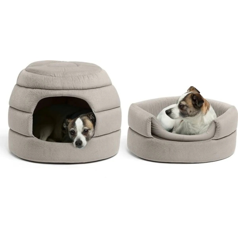 Pet Bed Dog Cat Beds Bedding 2 in 1 Honeycomb Hut Covered Bolster Cozy Foldable Cat Dog Bed