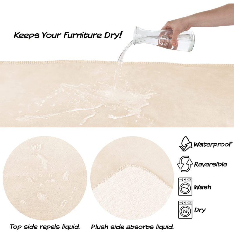 Reversible Cream Throw Waterproof Pet Blanket Protects Couch Pad Dog and Cat Blankets by Petmaker