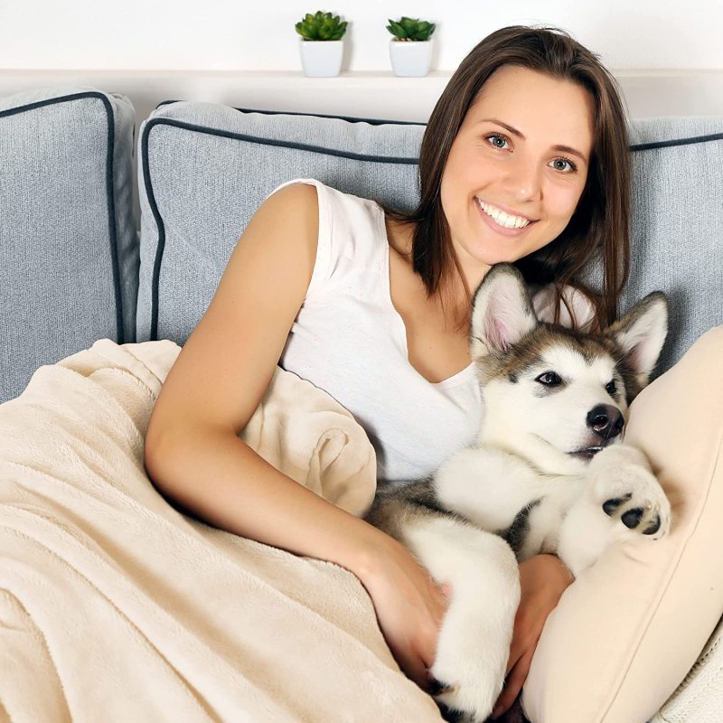 Reversible Cream Throw Waterproof Pet Blanket Protects Couch Pad Dog and Cat Blankets by Petmaker
