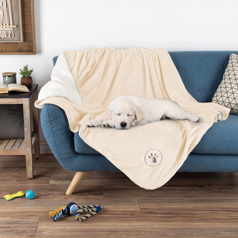 Reversible Cream Throw Waterproof Pet Blanket Protects Couch Pad Dog and Cat Blankets by Petmaker